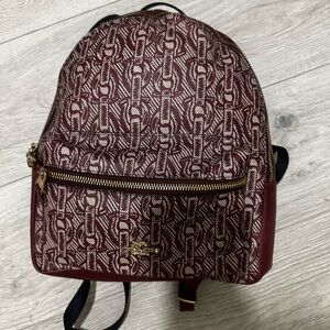 Coach Burgundy and White Patterned Backpack